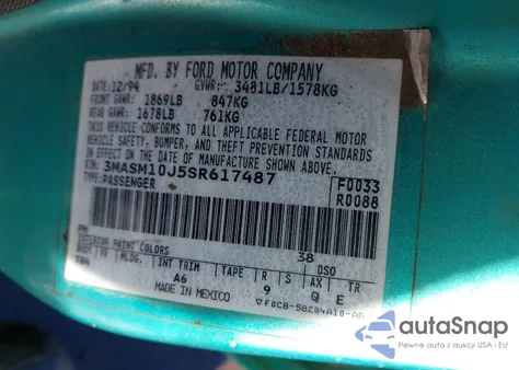 1995 Mercury Tracer Trio from USA, damaged, VIN 3MASM10J5SR617487